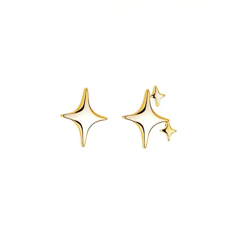 Lianfudai 2024 Fashion Silver Color Cross Star Zircon Stud Earrings for Women Girl Korean Four-Pointed Star Personality Earrings Jewellery