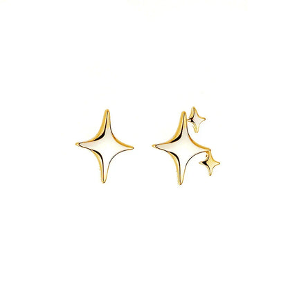 Lianfudai 2024 Fashion Silver Color Cross Star Zircon Stud Earrings for Women Girl Korean Four-Pointed Star Personality Earrings Jewellery