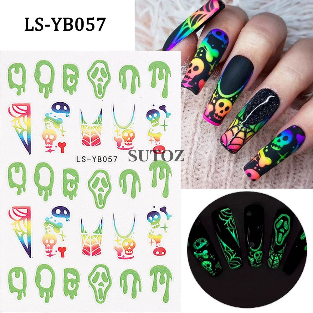 sengpan Pink Pumpkin Nail Art Stickers Halloween Decoration Bat Ghost Design Black Cat Skull Nail Sliders Charms Manicure Decal NLLS-J82