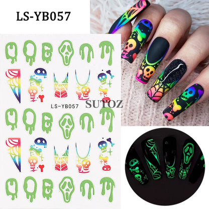 sengpan Pink Pumpkin Nail Art Stickers Halloween Decoration Bat Ghost Design Black Cat Skull Nail Sliders Charms Manicure Decal NLLS-J82