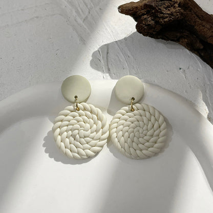 sengpan Multiple Handmade Braided Polymer Clay Round Circle Drop Earrings for Women Unique Sweet Clay Knit Geometric Earrings