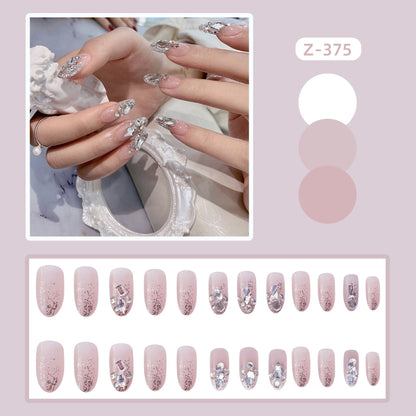 sengpan 24P Nail Art Fake Nails Japanese Ballerina Press on Nails Set Diamond Streamer Flash Fly Butterfly Seamless Removable False Nail