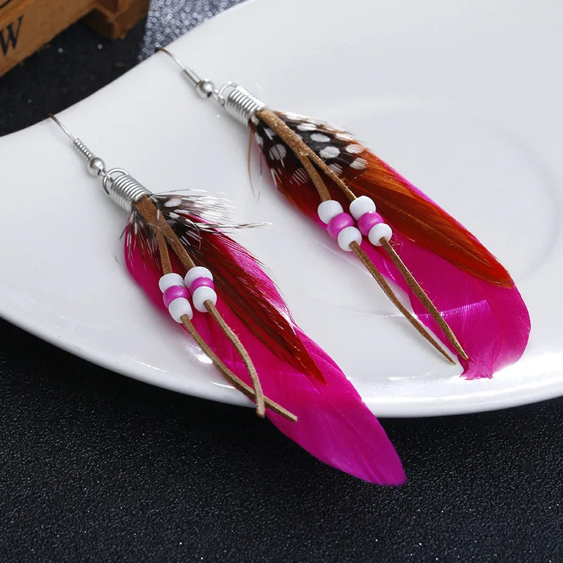 sengpan Indian Feather Boheimia Jewelry Bohemian Long Feather Earrings Eardrop For Women