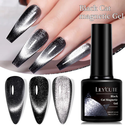 sengpan 7ML Black Crystal Cat Magnetic Gel Sparkling Glitter Gel Nail Polish Semi Permanent UV Gel Nail Art No Need Base Color