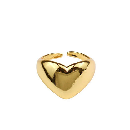 sengpan Stainless Steel Simple Smooth Metal Heart Ring for Women Men Y2K Trendy Ring Korean Elegant Party Jewelry Couple Gifts