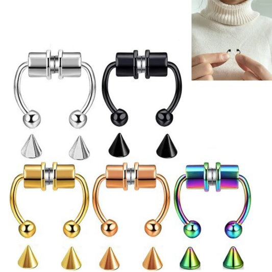 sengpan Stainless Steel Magnet False Nose Ring Magnetic Nose Clip Fake Septum Piercing Lip Rings Nariz Non Piercing Jewelry