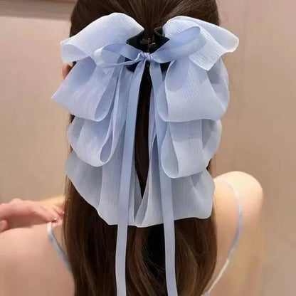 sengpan New Bow Floating Ribbon Grip Clip Girls Elegant Ponytail Braid Claw Clip Retro Luxury Female Hair Card Hair Accessories