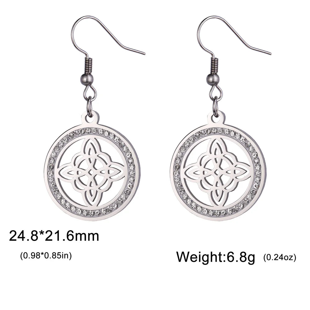 sengpan  Crystal Witch Knot Earrings for Women Stainless Steel Celtic Knot Rhinestone Drop Earrings Vintage Amulet Jewelry Gifts