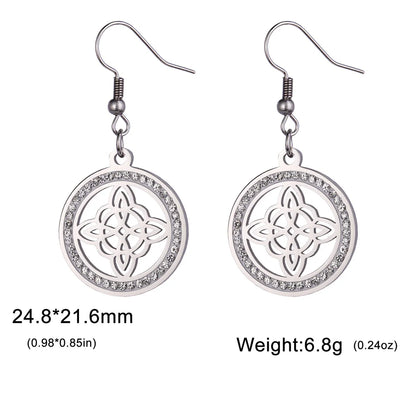 sengpan  Crystal Witch Knot Earrings for Women Stainless Steel Celtic Knot Rhinestone Drop Earrings Vintage Amulet Jewelry Gifts