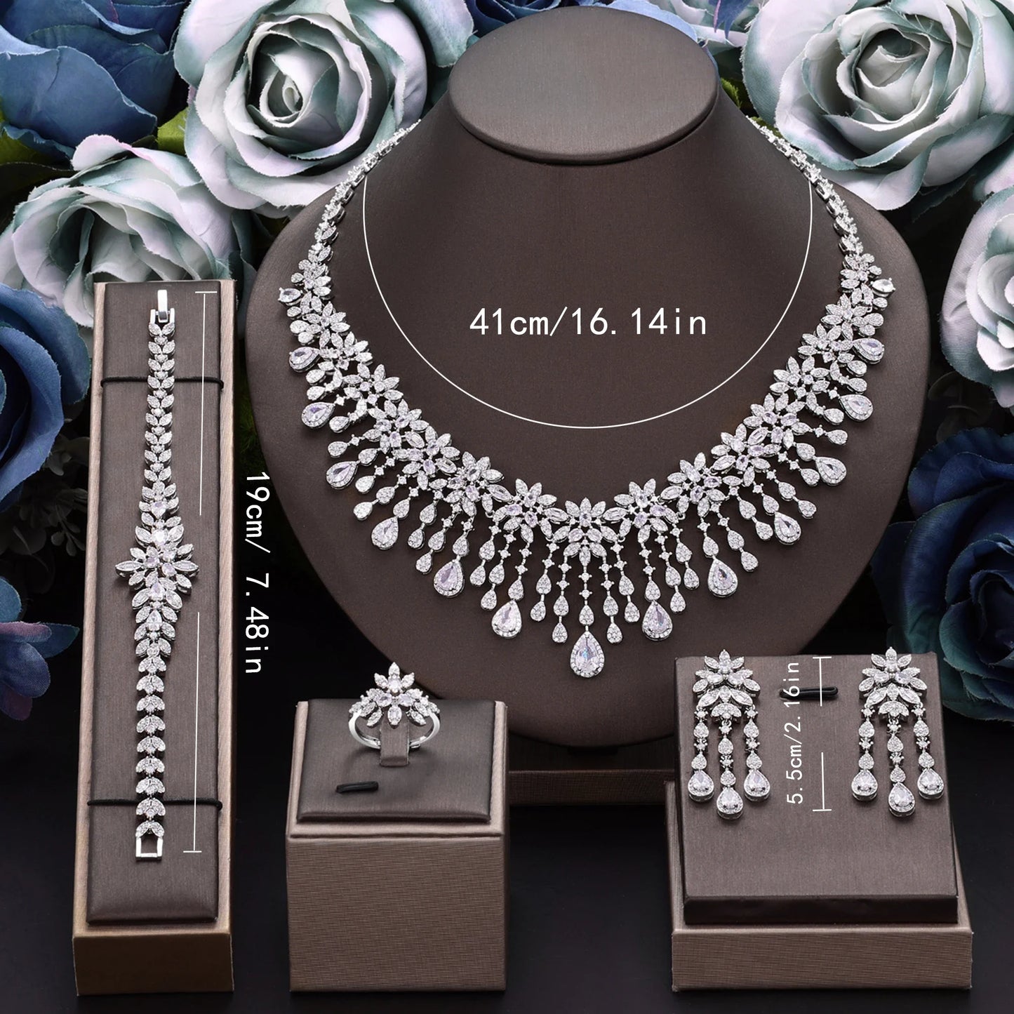 2024 New 4-piece Bride Zirconia Full Set Women's Party Jewelry Set Luxury Dubai Nigeria CZ Crystal Wedding Jewelry Set