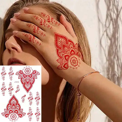 sengpan Red Henna Temporary Tattoos for Women Flower Mandala Mehndi Stickers for Hand Women's Body Protection Tattoo Waterproof