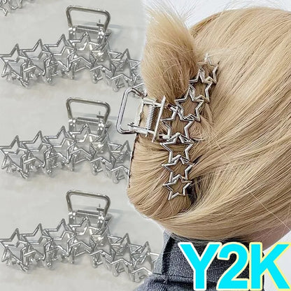 sengpan Silver Y2K Star Pentagram Hair Claws Heart Sweet Cool Girl Charm Gripper Trend Hair Clip Grabbing for Women Headwear Accessories