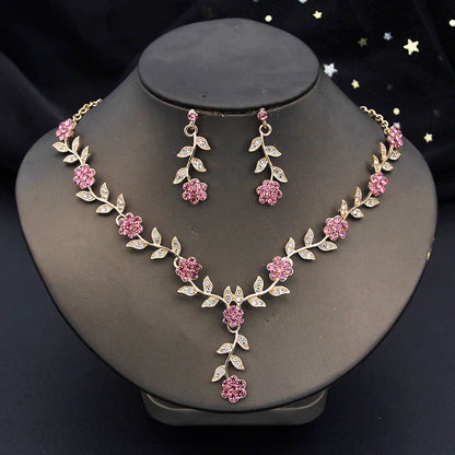 sengpan Rhinestone Bride Jewelry Sets for Women Luxury Flower Choker Necklace Earrings Wedding Dress Bridal Necklace Sets Fashion