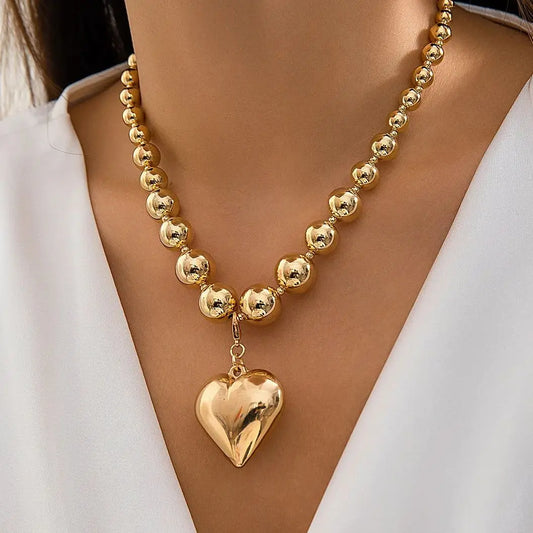 sengpan Punk Big CCB Heart Pendant Necklace For Women Wedding Party Gift Simple Fashion Plastic Beads Choker Necklace Jewelry