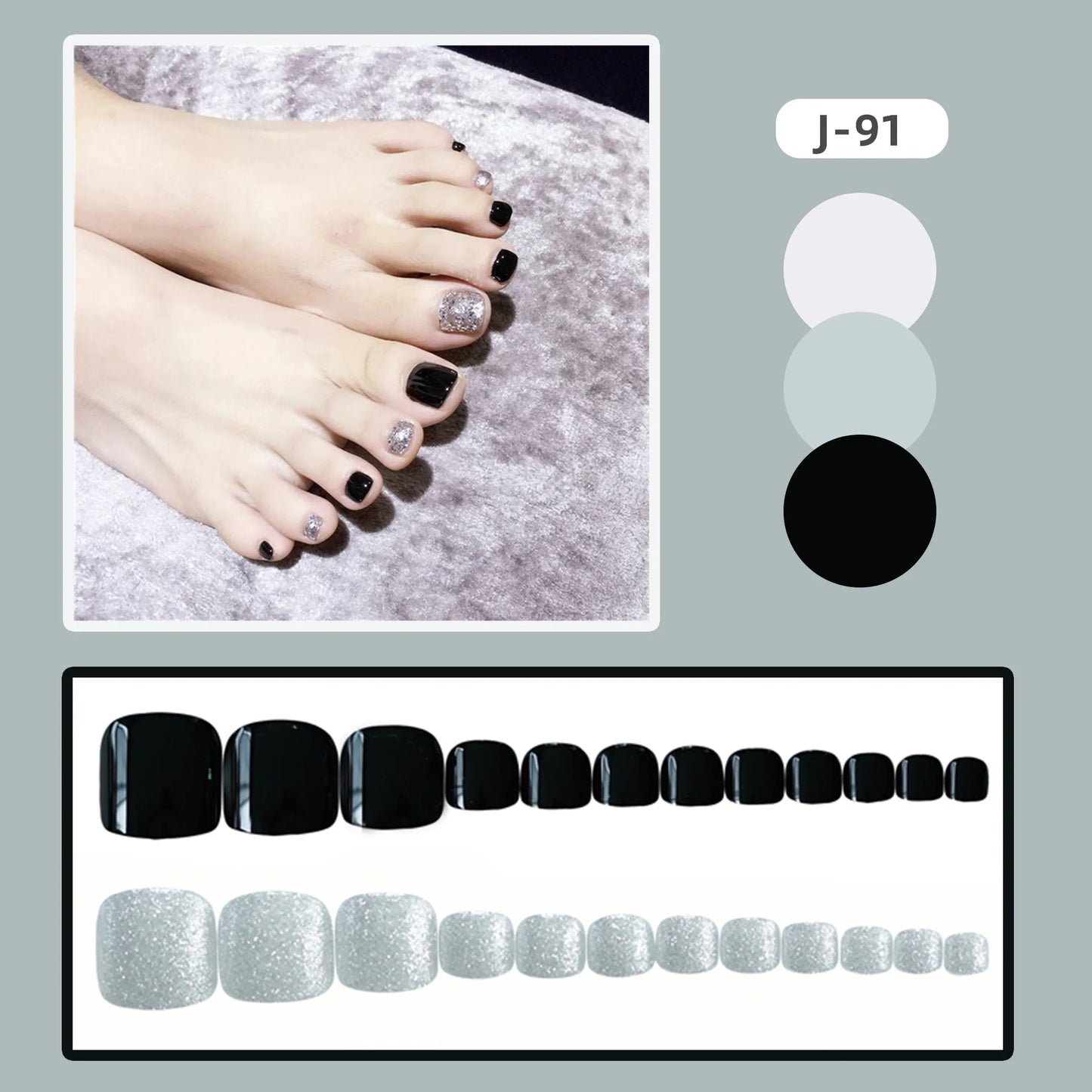 sengpan 24Ps Glossy Lake Blue Press on Toe Nails Artificial Acrylic Fake Toenails Full Coverage Removable Wearable Toe Nail Art Finished