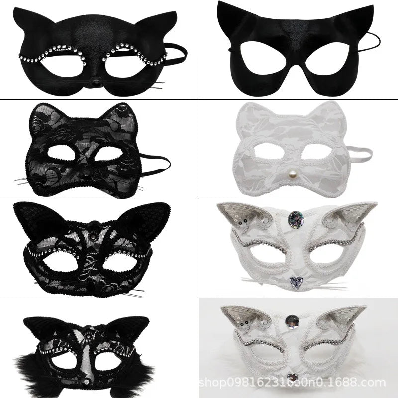 sengpan Halloween Cosplay Sexy Fox Mask Lace Eye Mask Animal Mask Half Face Women Sexy Cat Mask For Couple Masquerade Ball Party Game