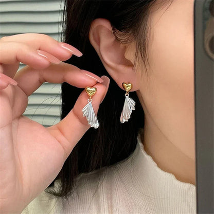 Lianfudai Contrast color heart-shaped fishtail earrings temperament simple exquisite earrings fashionable ladies jewelry party gift 2024