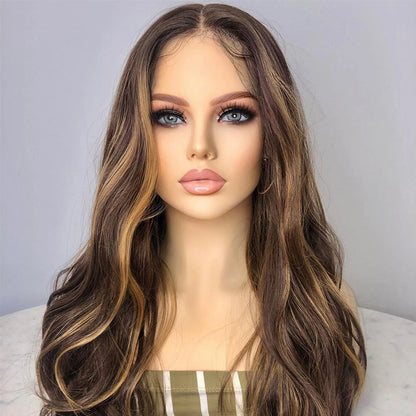 sengpan Soft Preplucked 26"Long 180Density Glueless Highlight Ombre Blonde Body Wave Lace Front Wig With BabyHair Heat Temperature Daily