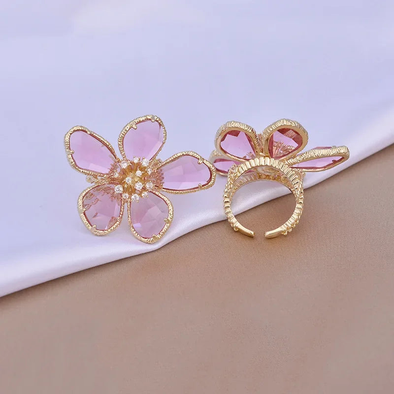 sengpan Exaggerate Crystal Flower Ring Fashion Open Index Finger Rings Trend Jewelry