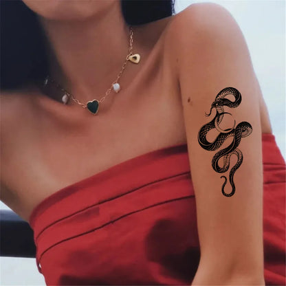 sengpan 2024 Summer Snake Flower Temporary Tattoos Sticker Waterproof Cool Dark Style Unisex Water Transfer Fake Tattoo Women Accessory