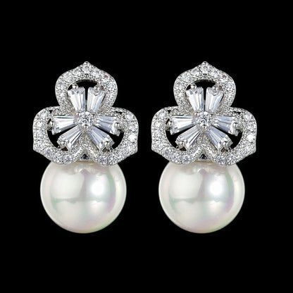 sengpan Fashion Imitation Pearl Wedding  Jewelry Elegant Zircnia Crystals Stud Earrings For Women Patry Dress Accessories CE1858