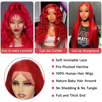 sengpan Red Lace Front Wigs Human Hair 13x4 Red Body Wave Lace Front Wigs Human Hair Pre Plucked Colored HD Red Frontal Wigs Human Hair