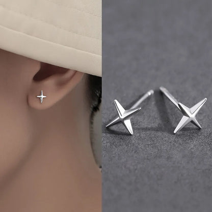 sengpan Punk Small Cross Stud Earrings for Teens Ear Piercing Star Earrings Women Men Pierced Unusual Party Earrings Jewelry