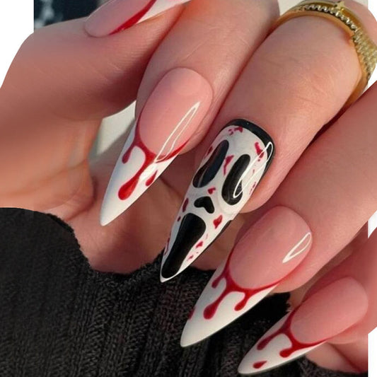 Lovely Funny Halloween Ghost Face Horror Blood Fake Nails Ballerina Matt Spider Web Nail Art Gorgeous Reusable Press on Nails