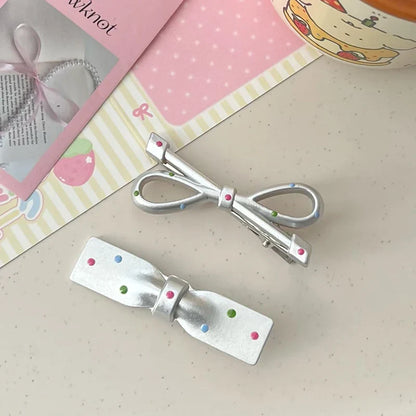 sengpan New Bowknot Hair Clips Silver Color Sweet Girls Y2K Cute Barrettes Hairpins Hair Accessories For Women Headwear Headdress