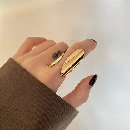 Lianfudai  NEW Exaggeration Punk Water Droplets Distortion Irregular Wide Version Gold Color Ring For Women Party Jewelry