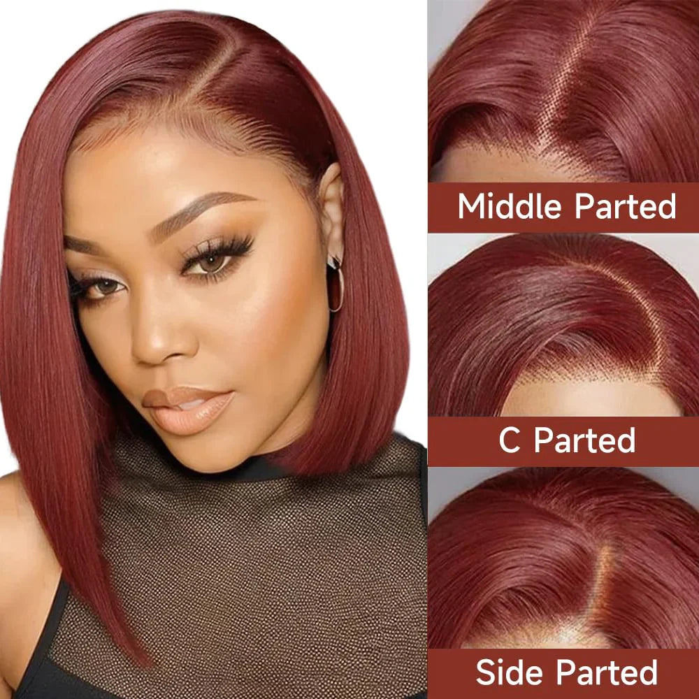 sengpan Reddish Brown Bob Wig Human Hair 13x4 Lace Front Wigs Human Hair Pre Plucked Short Bob Wig 180% Density 12A Color #33