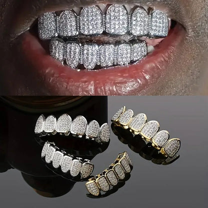 sengpan  Teeth Grillz Set For Unisex Top Bottom Mouth Gold Silver Color Teeth Grills Tooth Cap Removable Dental Fashion Jewelry