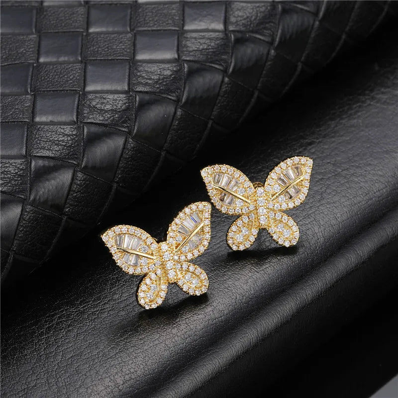 sengpan Hip Micro 1Pair Heart Shape Pave Baguette Cubic Zircon Stone Ice out Stud CZ Earring Bling Copper Earrings For Women Men Jewelry