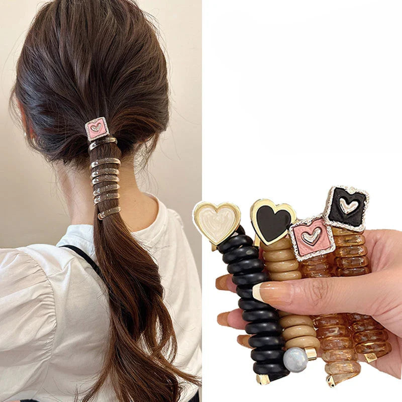 sengpan Sweet Heart Design Ponytail Elastic Hair Bands Rubber Hair Ties Bundle Scrunchies Telephone Wire Hair Accessories Women Headband