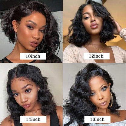 sengpan Short Body Wave 13x4 Lace Frontal Wigs Brazilian Front Human Hair Remy Bob Transparent 4x4 Closure For Black Women 180 Denstity