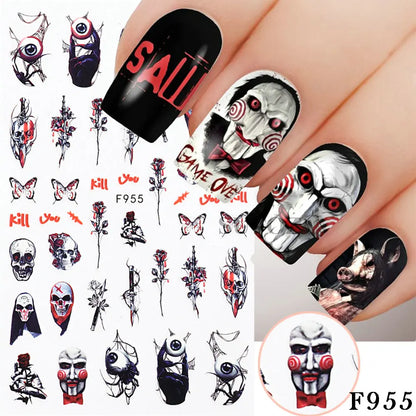 sengpan 3D Halloween Nail Art Stickers Horror Ghost Skull Evil Eye Anime Decals Bloody Rose Sticker for Nail Manicure Decoration LEBF956