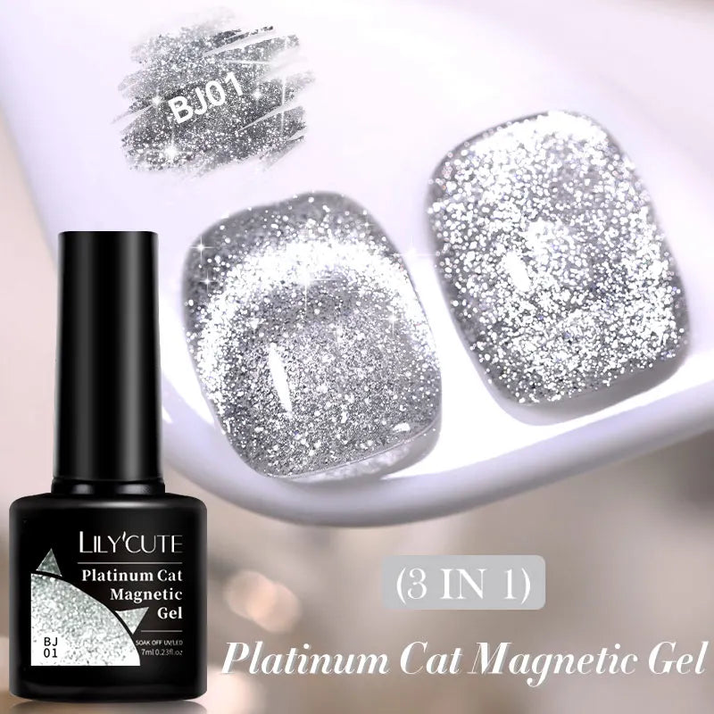 sengpan 7ML Black Crystal Cat Magnetic Gel Sparkling Glitter Gel Nail Polish Semi Permanent UV Gel Nail Art No Need Base Color