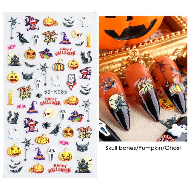 sengpan Spider Nail Art Stickers Halloween Design Ghost Skull Spider Webs Pumpkin Nail Decors Y2K Diamond Charms Manicure Decals GLJI-DZ