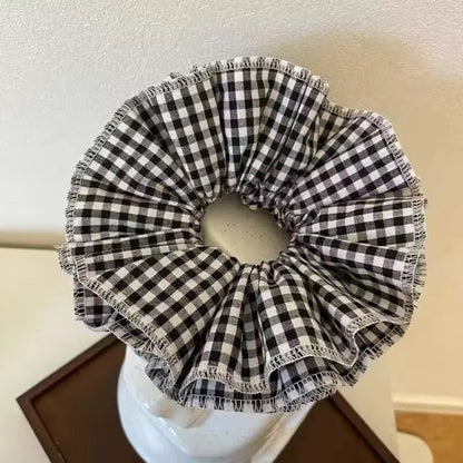 sengpan Small Design Hair Scrunchies For Woman Summer Cute Four Layer Plaid Headwear Pure Cotton Edge Extra Large Intestinal Hair Loop