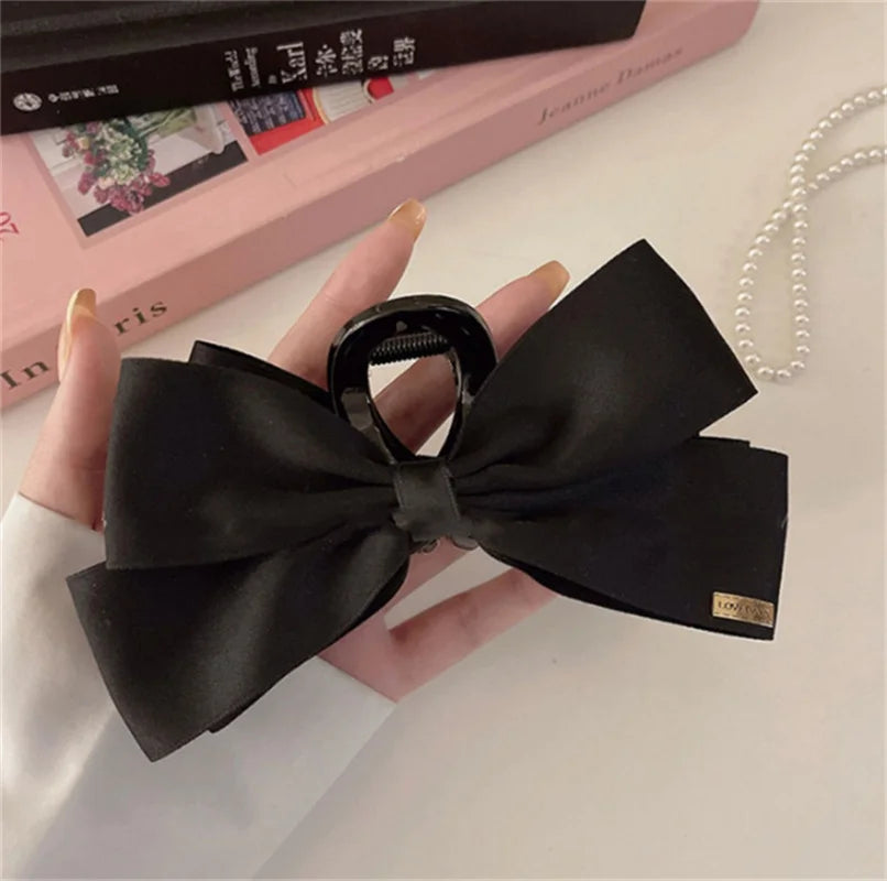 Lianfudai Large Black Fabric Bow Grab Hair Clips Women's New Korean Style Hairpin Fashion Shark Cawl Clips Girls Hair Accessories