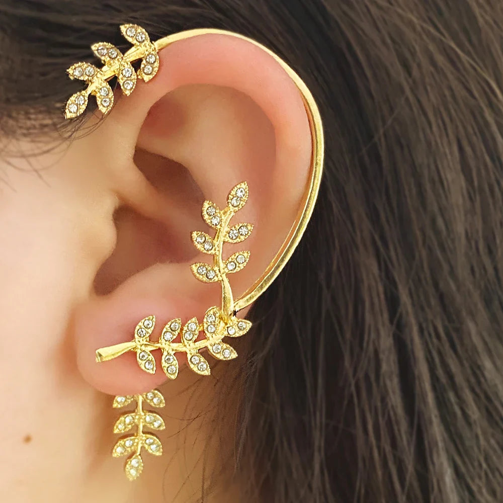 sengpan Zircon Butterfly Ear Cuffs Earrings Golde Color Plated Metal Piercing Cartilage Clips Earrings for Women Wedding Jewelry