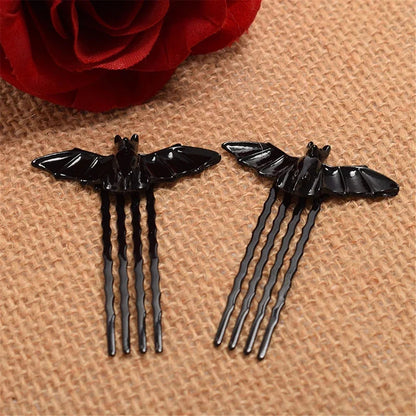 sengpan High Quality 1Pair Retro Bat Hairpin Halloween Fancy Dress Bat Bobby Pin Party Cosplay Props Durable Solid Color Hairpin