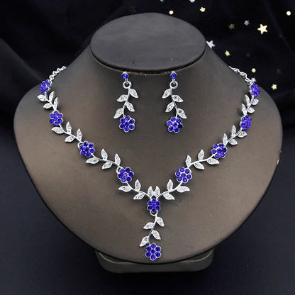 sengpan Rhinestone Bride Jewelry Sets for Women Luxury Flower Choker Necklace Earrings Wedding Dress Bridal Necklace Sets Fashion