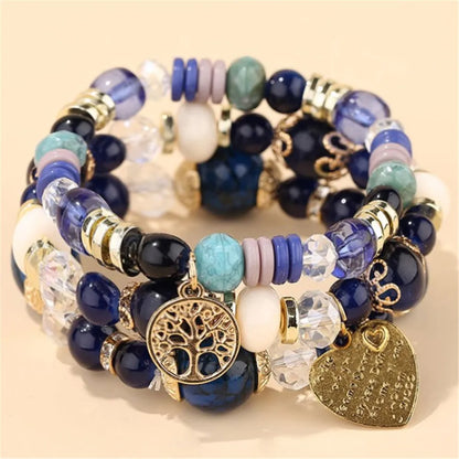 sengpan  Bohemian White Crystal Beads Strand Bracelets For Women Girls Ethnic Tree Of Life Charm Wrap Bracelet Pulseira Feminina