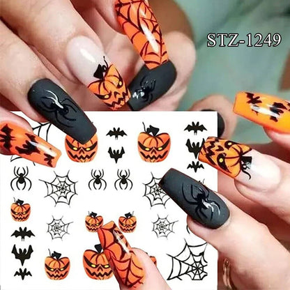 sengpan Halloween Nail Art Stickers Evil Pumpkin 3D Nail Decals Cartoon Skull Water Transfer Sticker DIY Festival Nail Decorations