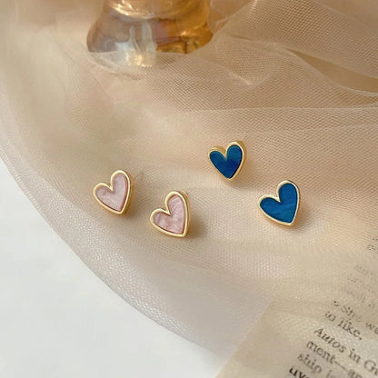 Lianfudai Cute Korean Earrings Heart Bling Zircon Stone Rose Gold Color Stud Earring for Women Fashion Jewelry 2024 New Gift