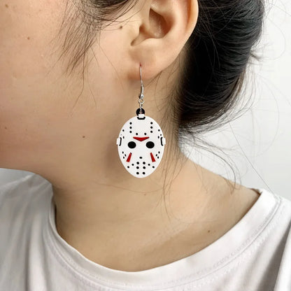 sengpan Hot Face Mask Earrings Face Hollow Personality Horror Movie Mask Earrings Halloween Acrylic Earrings Gift