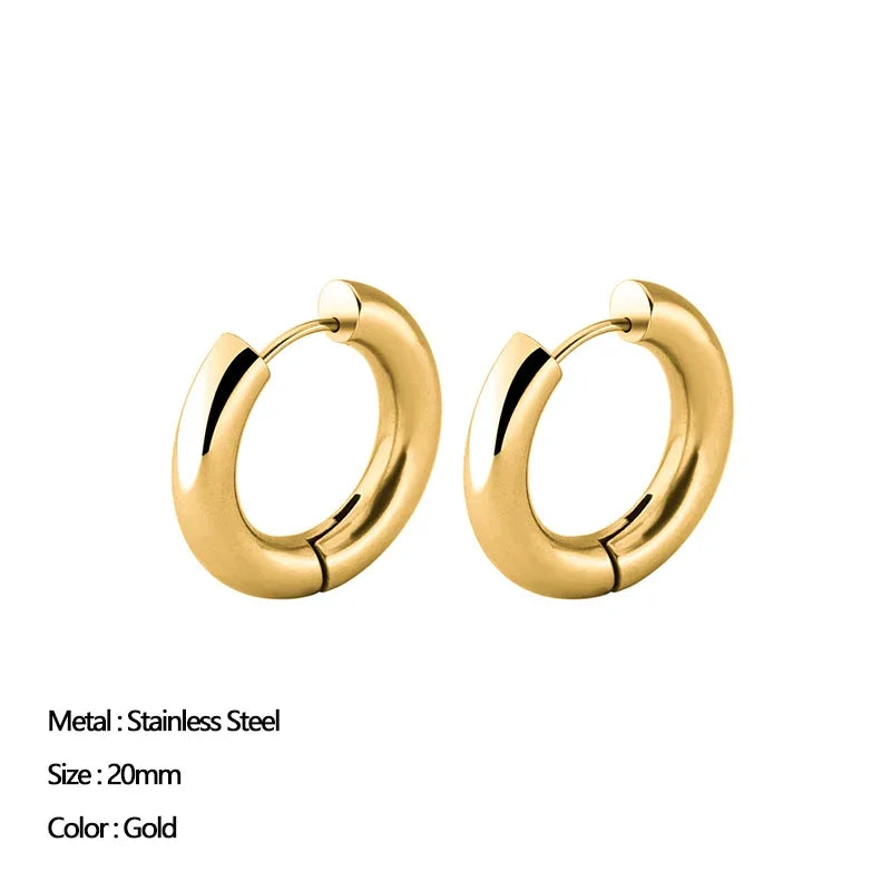 sengpan Classic Stainless Steel Ear Buckle for Women Trendy Gold Color Small Large Circle Hoop Earrings Punk Hip Hop Jewelry Accessories