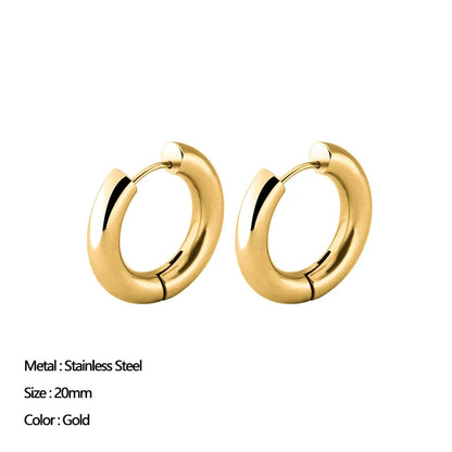 sengpan Classic Stainless Steel Ear Buckle for Women Trendy Gold Color Small Large Circle Hoop Earrings Punk Hip Hop Jewelry Accessories