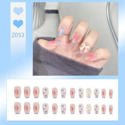 sengpan 24P Nail Art Fake Nails Japanese Ballerina Press on Nails Set Diamond Streamer Flash Fly Butterfly Seamless Removable False Nail